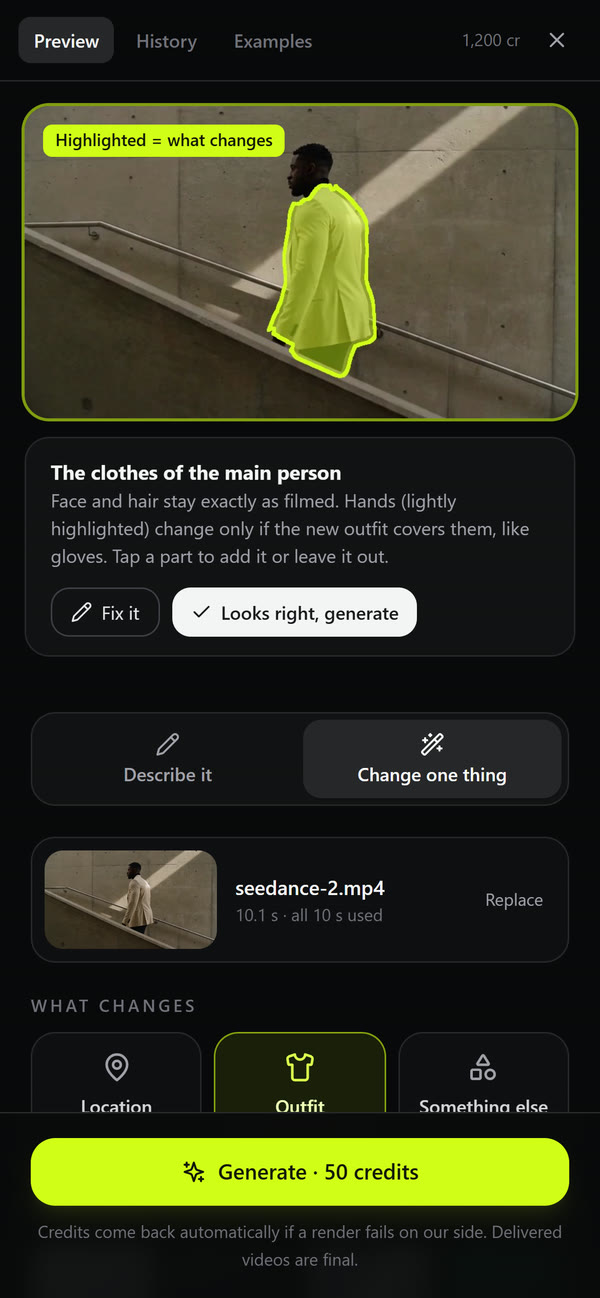 The same free check on a phone, with Fix it and Looks right, generate buttons.